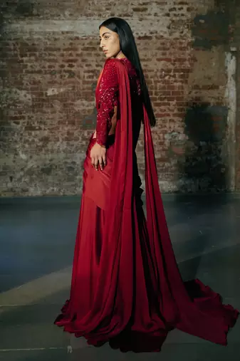 Red drape saree