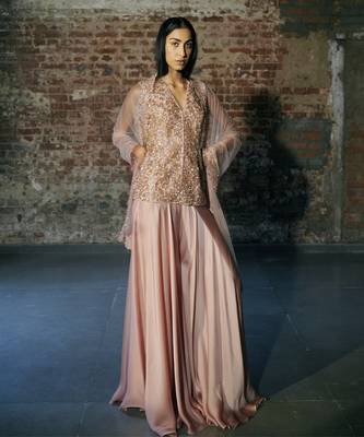 Rose gold sharara with jacket set set 1