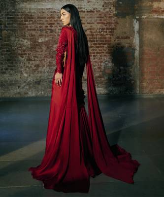 Red drape saree 3