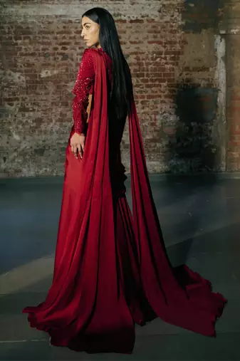 Red drape saree