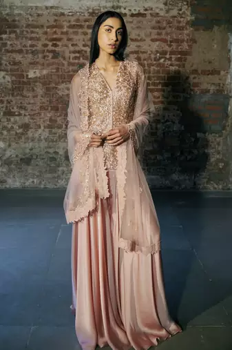Rose gold sharara with jacket set set