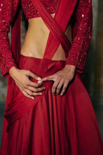 Red drape saree