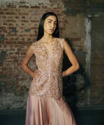 Rose gold sharara with jacket set set 3
