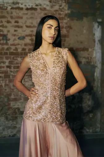 Rose gold sharara with jacket set set
