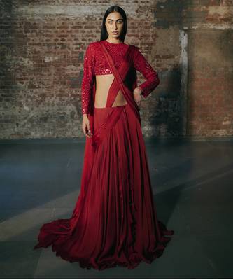 Red drape saree 5