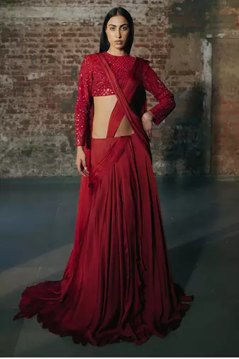 Red drape saree