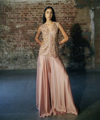 Rose gold sharara with jacket set set 4