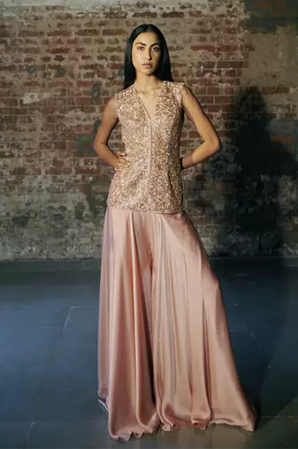 Rose gold sharara with jacket set set