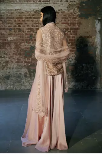 Rose gold sharara with jacket set set