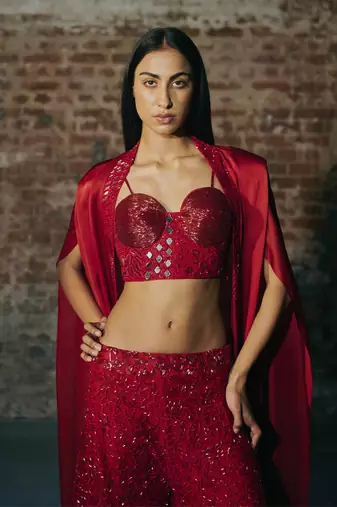 Red sharara set