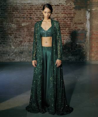 Emerald long sharara with jacket set 1