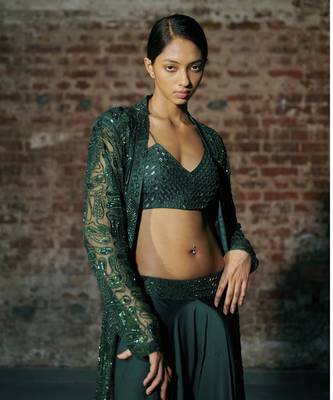 Emerald long sharara with jacket set 3