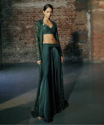 Emerald long sharara with jacket set 4