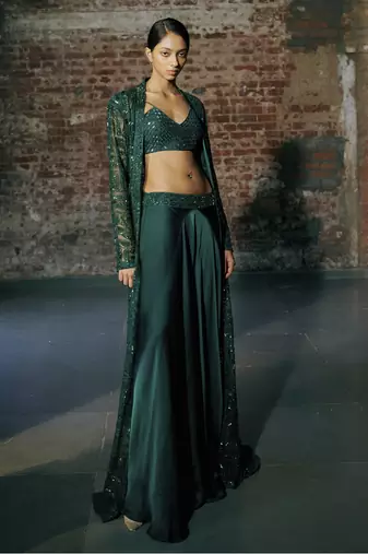 Emerald long sharara with jacket set
