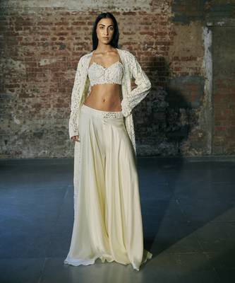 Ivory long sharara with jacket set 1