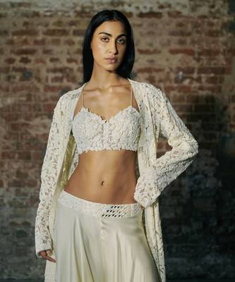 Ivory long sharara with jacket set 2