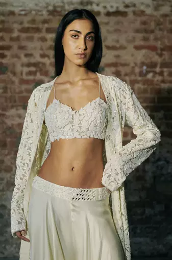 Ivory long sharara with jacket set