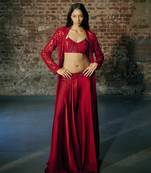 Red long sharara with jacket set