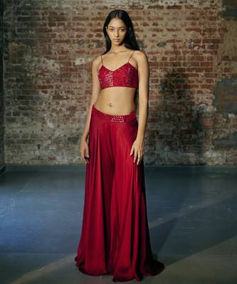 Red long sharara with jacket set 3