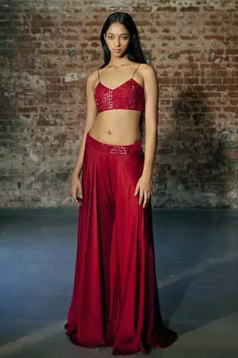 Red long sharara with jacket set