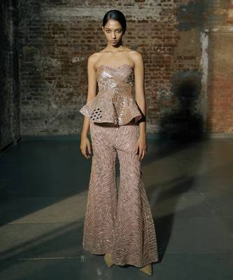 Rose gold peplum kurti with sharara set 1