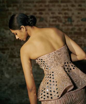 Rose gold peplum kurti with sharara set 2