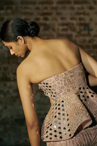 Rose gold peplum kurti with sharara set