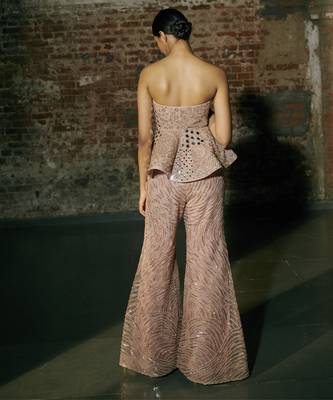 Rose gold peplum kurti with sharara set 3