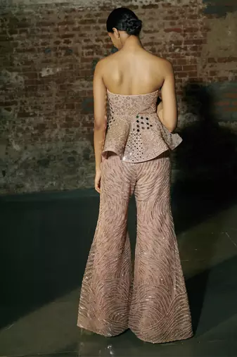 Rose gold peplum kurti with sharara set