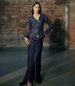 Navy blue short jacket skirt set