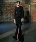 Black short jacket with drape skirt set