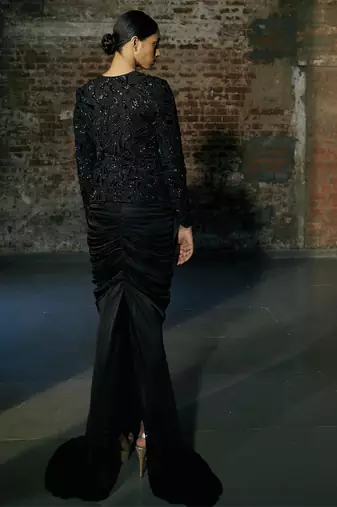 Black short jacket with drape skirt set