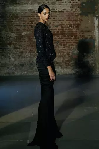 Black short jacket with drape skirt set