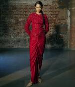 Red short jacket with drape skirt set