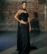 Black Satin Corset with Drape Skirt Set 