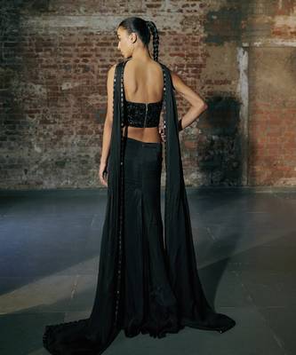 Black Satin Corset with Drape Skirt Set  3