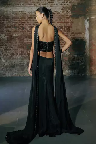 Black Satin Corset with Drape Skirt Set 