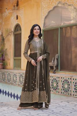 Mahendi georgette fabric sequins embroidered wedding wear dress 1