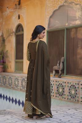 Mahendi georgette fabric sequins embroidered wedding wear dress 3