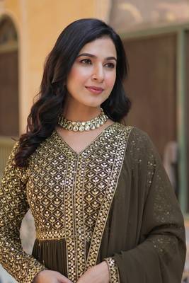 Mahendi georgette fabric sequins embroidered wedding wear dress 4