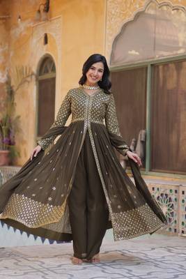 Mahendi georgette fabric sequins embroidered wedding wear dress 5