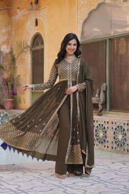 Mahendi georgette fabric sequins embroidered wedding wear dress 6