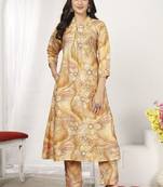 Beige chanderi fabric designer floral printed co-ord set dress