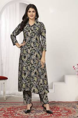 Black chanderi floral printed co-ord set dress 1