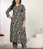 Black chanderi fabric designer floral printed co-ord set dress