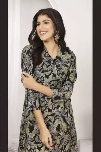 Black chanderi floral printed co-ord set dress