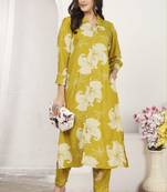 Mustard rayon fabric designer floral printed co-ord set dress