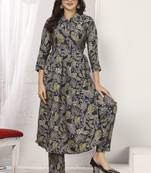 Blue rayon fabric floral printed co-ord set dress