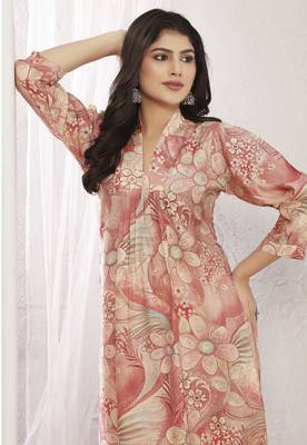Peach chanderi floral printed co-ord set dress 3