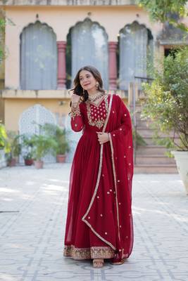 Maroon georgette sequins gown with dupatta 1